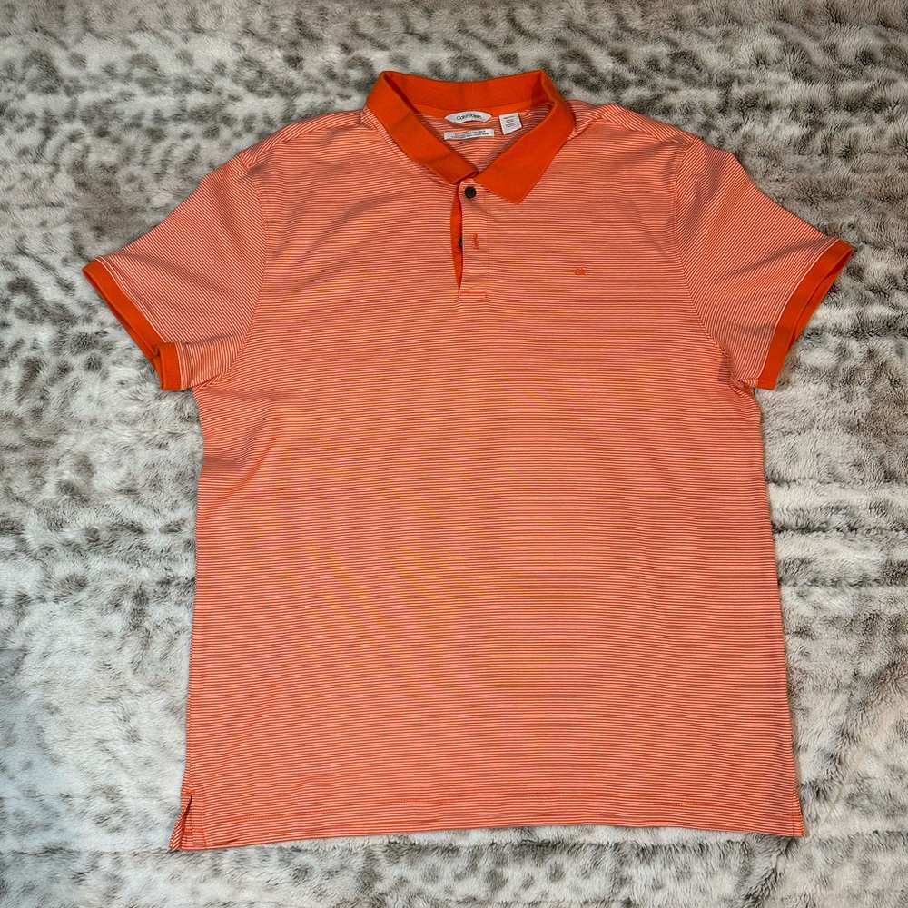 Calvin Klein shirt Polo Men XXL Orange Color Short Sleeve Strips 100% Cotton